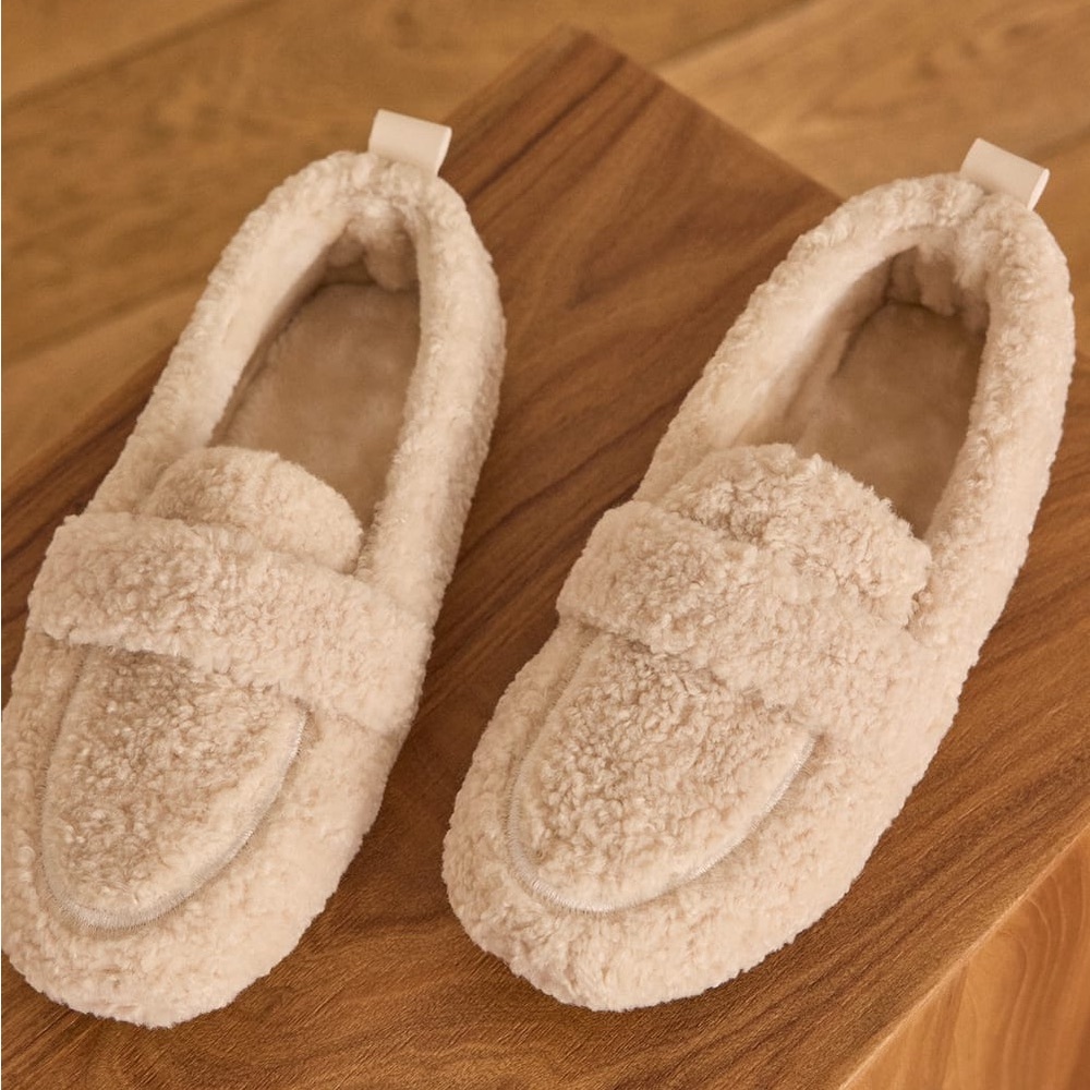 Maison 123 Ralph Slippers Cream Faux Shearling Borg Loafers Size 41. USA 9.5